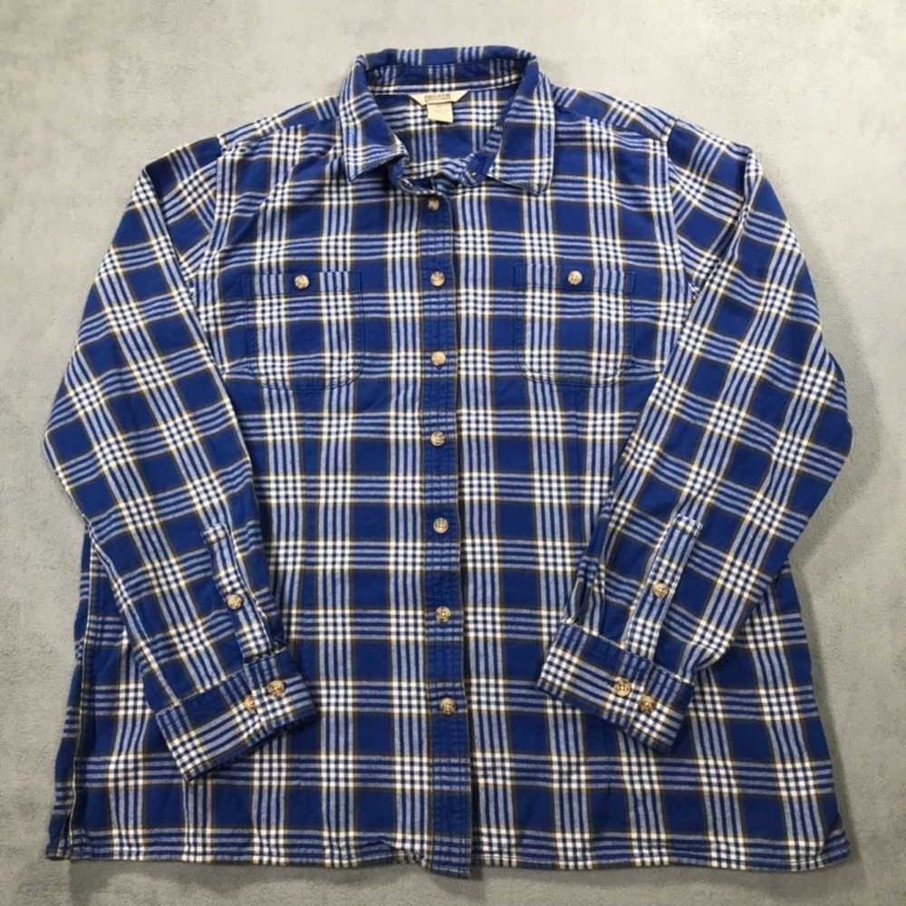 Duluth Trading Free Swingin Flannel Shirt Womens XL Blue Plaid Long Sleeve 65505